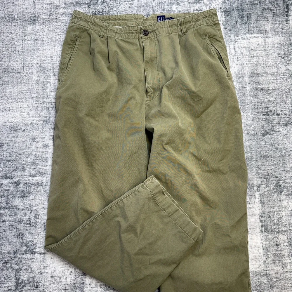 VTG GAP Pants Mens 36x30 (34x29) Green Khaki Pleated Field Trousers Military 90s